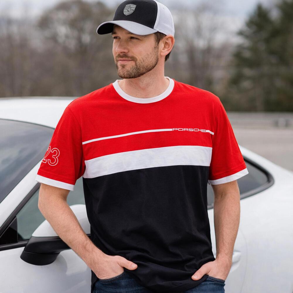 Porsche 917 Salzburg Colorblock T-Shirt Red Black White XL Motorsport Tee
